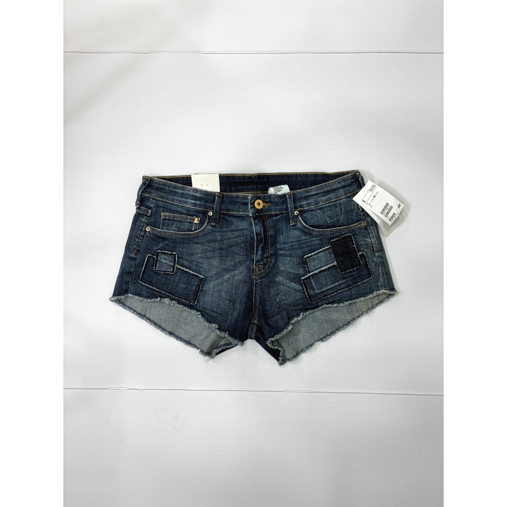 H&M &Denim Women Dark Wash Patchwork Raw Hem Cutoff Jean Shorts Size 8 NEW‎